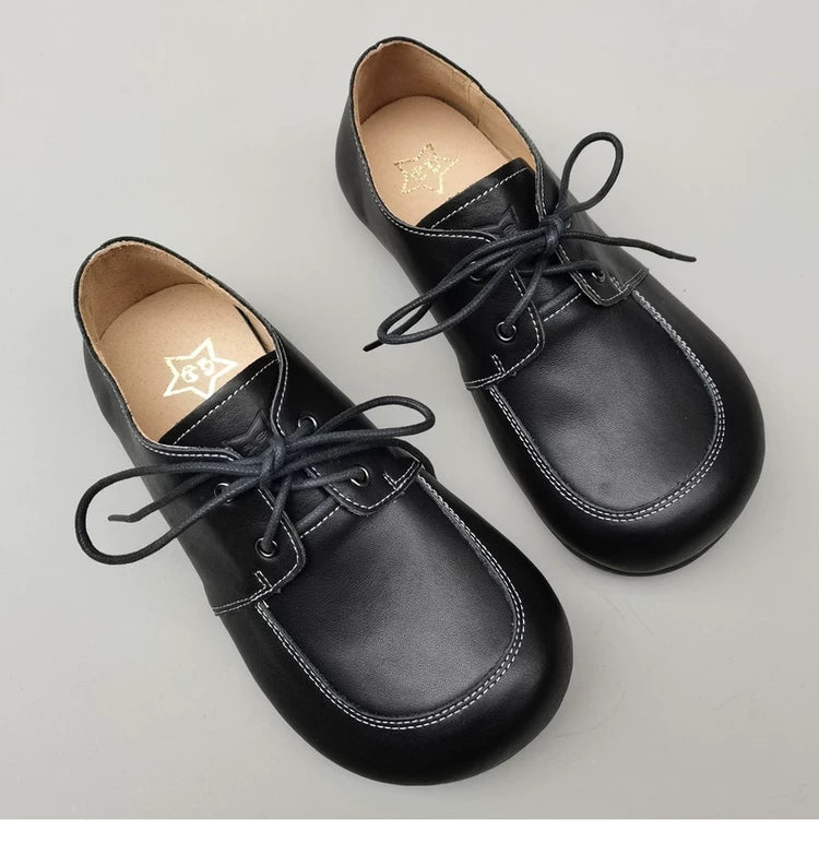 Women's Wide Toe Box Genuine Leather Lace-Up Shoes – Comfort Oxfords for Wide Feet & Bunions
