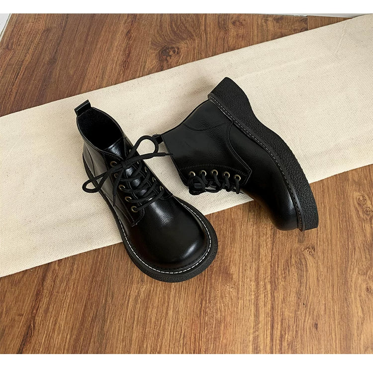 Women's Ankle Boots Lace Up Platform Work Booties Low Heel