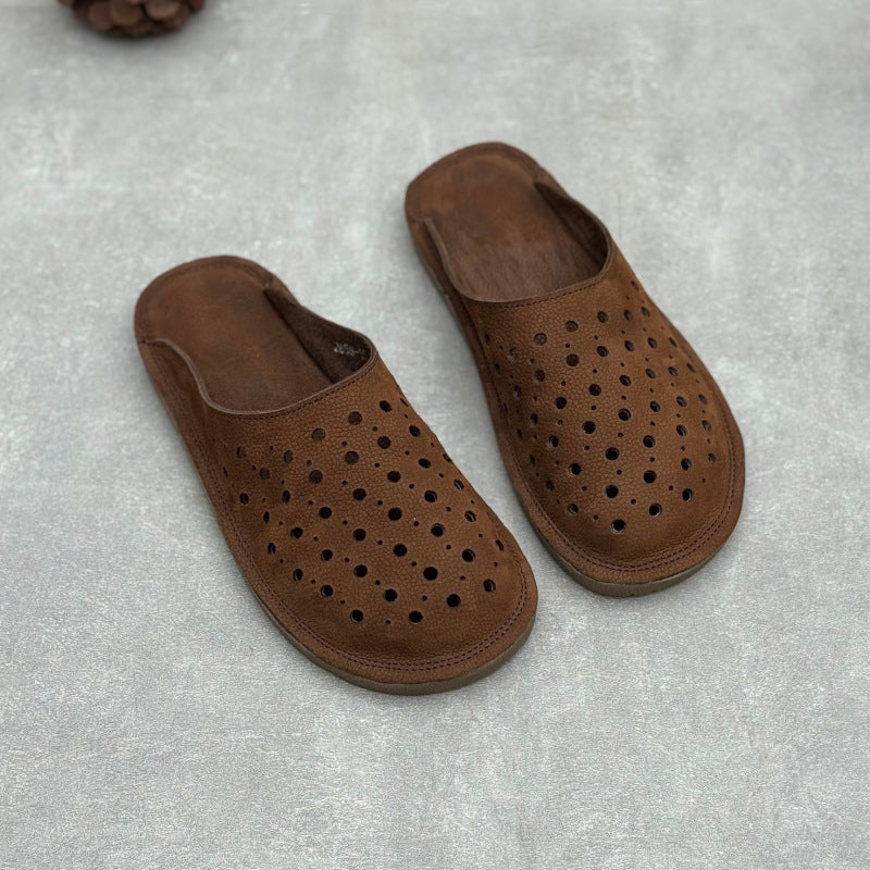Women's The Laser-Cut Air All-Cowhide Unlined Mules - Lightweight Round Toe Flat Slides