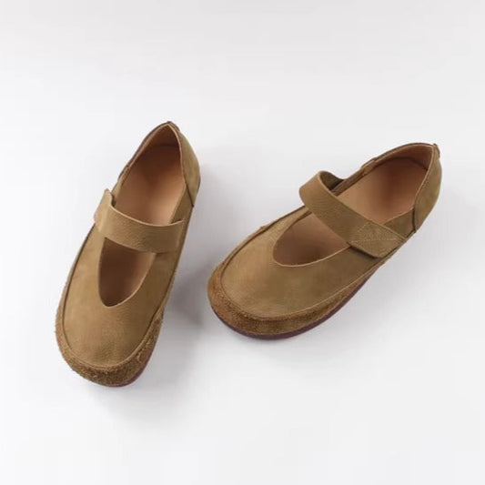 Women's Handmade Leather Patchwork V-Cut Velcro Flats