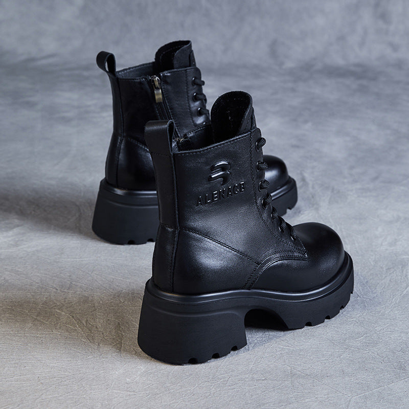 Women's Genuine Leather Lightweight Ankle Boots – Platform Chunky Heel