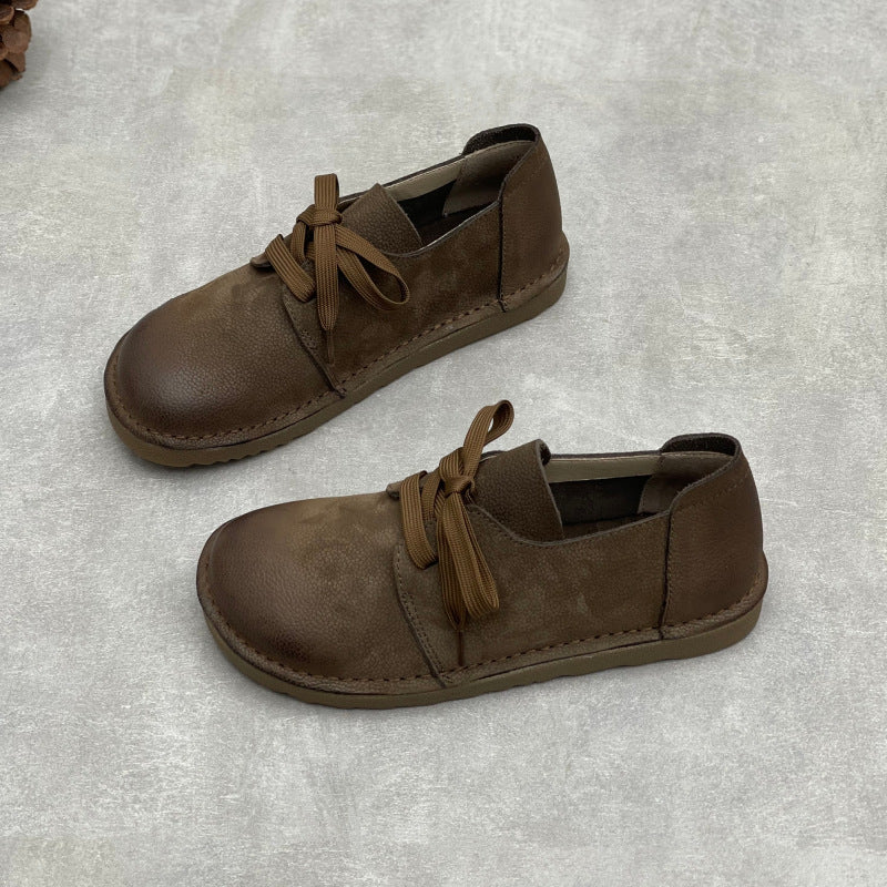 Women’s Soft Leather Lace-Up Flats – Comfortable Everyday Shoes