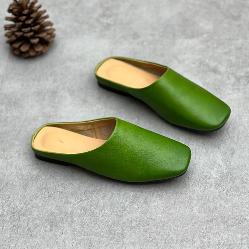 Women's Handmade Leather Closed Toe Comfort Mule Shoes