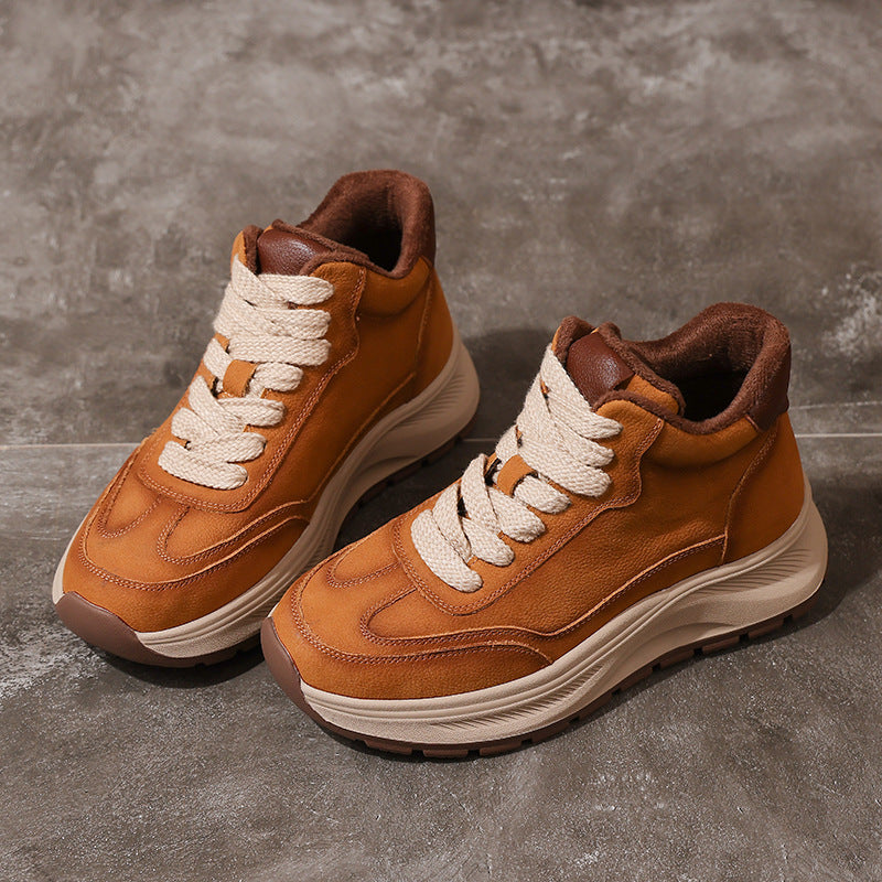 Women's Retro High-Top Leather Sneakers – Chunky Sole Casual Platform Shoes