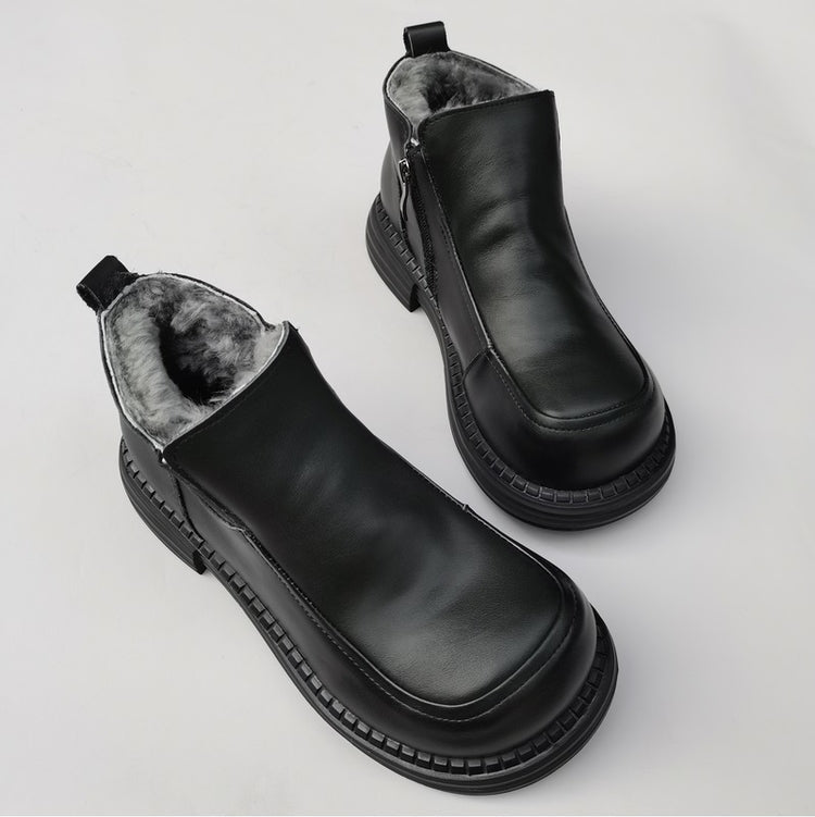 Women's British-Style Wide Toe Derby Boot – Wool Plush, Comfortable Fit