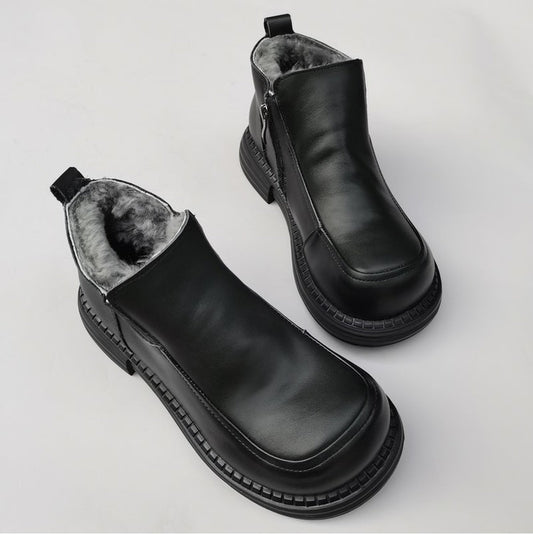 Women's British-Style Wide Toe Derby Boot – Wool Plush, Comfortable Fit