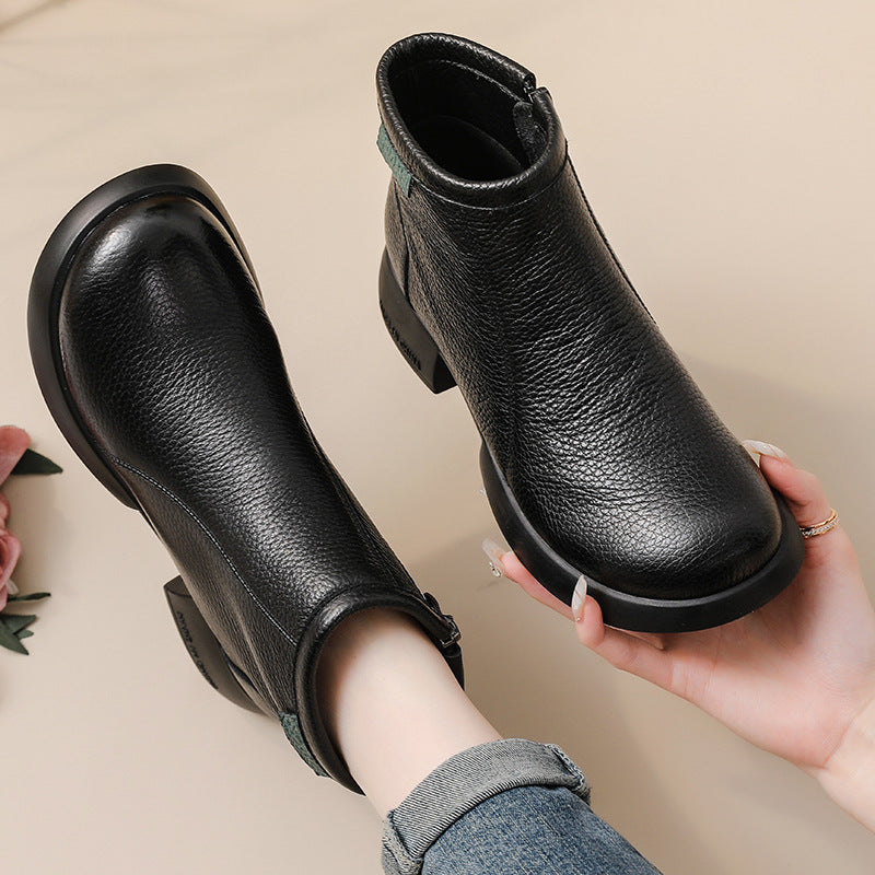 Women's Leather Side-Zip Ankle Boots – Comfortable Casual Everyday Shoes