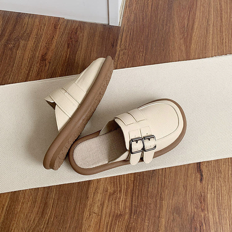 Women's Casual Wide-Toe Box Mule Shoes — Linen Insole, Comfortable & Breathable
