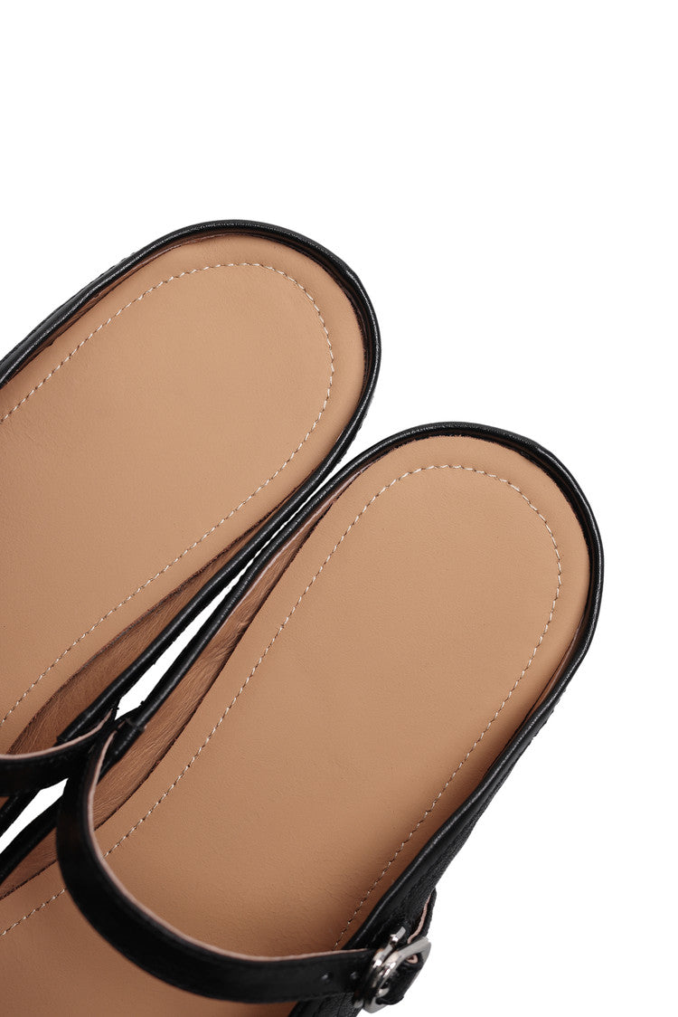 Women's Handmade Stylish Slip-on Square Toe Buckle Flat Mule Shoes