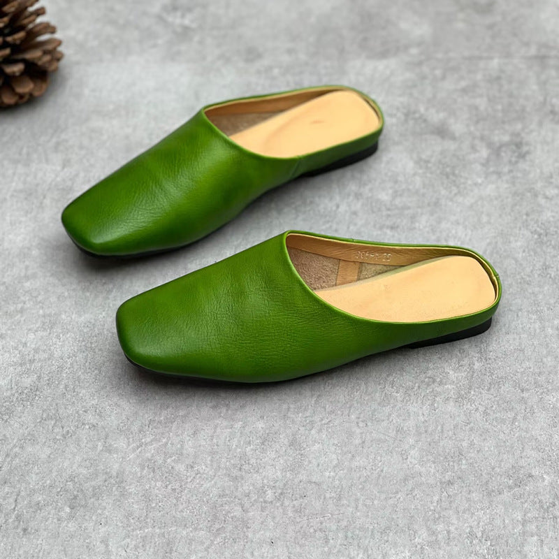 Women's Handmade Leather Closed Toe Comfort Mule Shoes