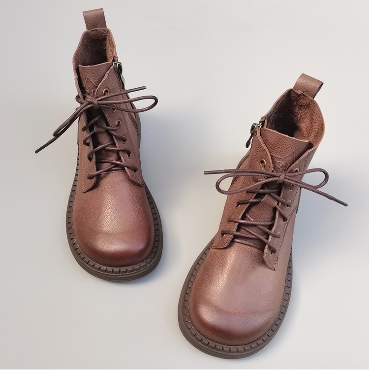 Wide-toe Box Handmade Genuine Leather Ankle Boots Casual Comfortable Women's Shoes