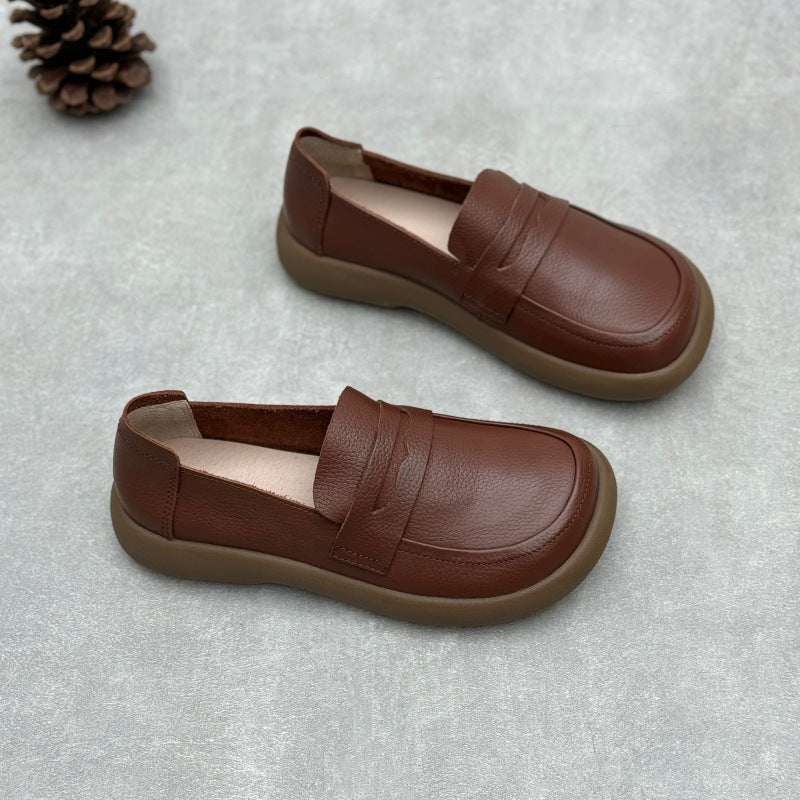 Women's Handmade British Preppy Leather Flat Casual Loafers