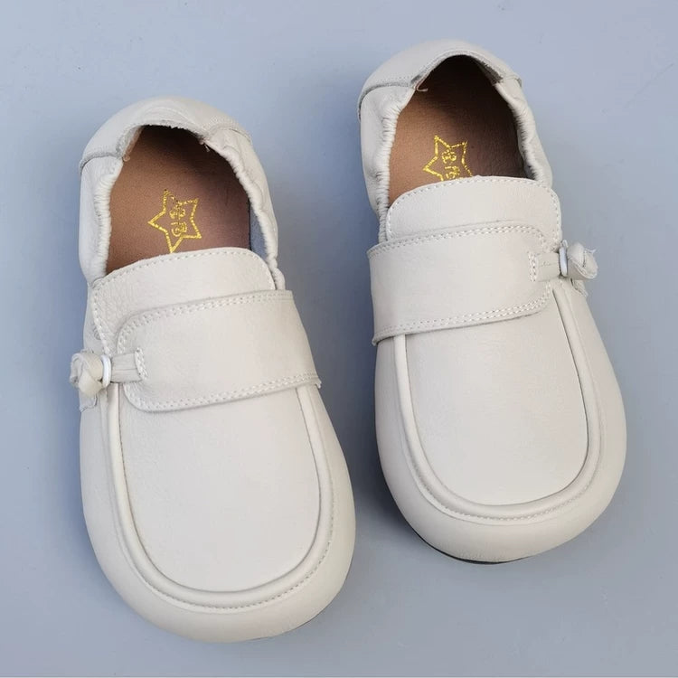 Women's Wide Toe Box Genuine Leather Loafers Soft Flat Slip On Comfort Shoes