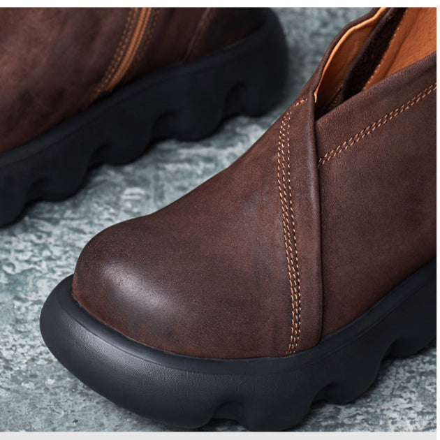 Women's Genuine Leather Platform Ankle Boots – Lightweight Chunky Sole Boots