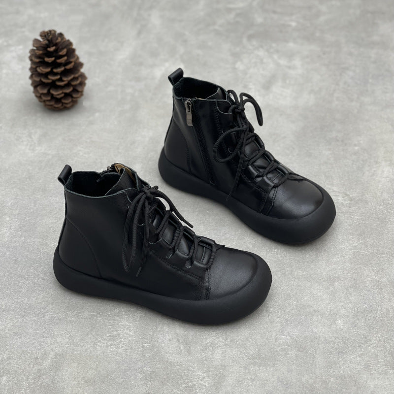 Comfortable Leather Zipper Ankle Boots – Women's Casual Short Shoes
