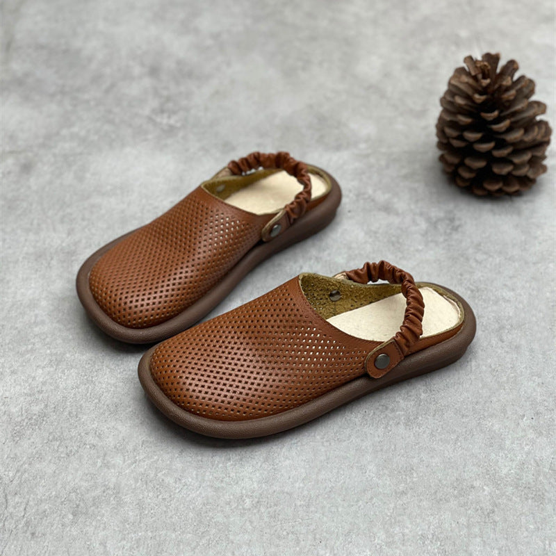 Women's Flat Leather Sandals – Closed-Toe Breathable Summer Style