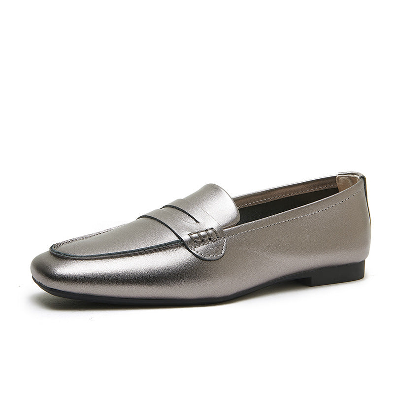 Women's Leather Square Toe Casual Comfortable Classic Loafers