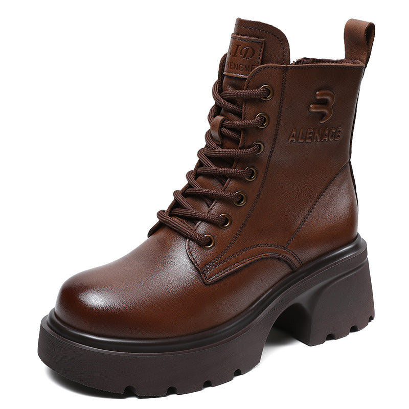 Women's Genuine Leather Lightweight Ankle Boots – Platform Chunky Heel
