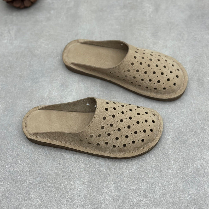 Women's The Laser-Cut Air All-Cowhide Unlined Mules - Lightweight Round Toe Flat Slides
