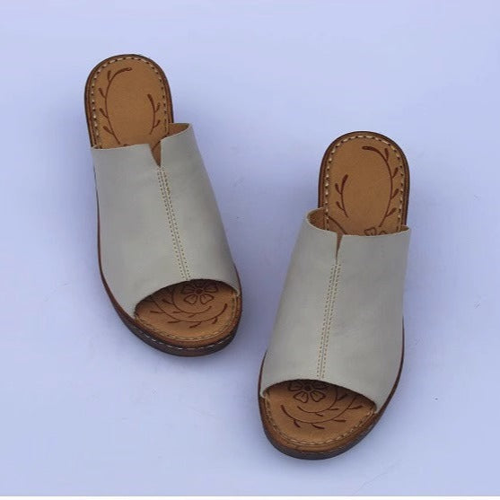 Women's Vintage Platform Block Heel Open Toe Mule Sandals