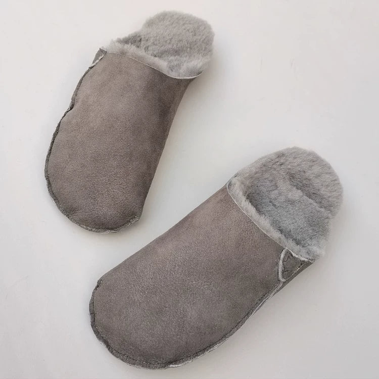 Women's Genuine Shearling Mules Winter Warm Fur Lined Slip On Slippers Clogs