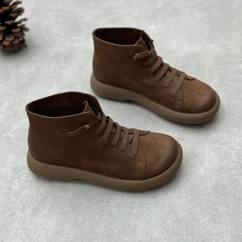 Women's Casual Leather Ankle Boots – Flat Comfortable Short Boots