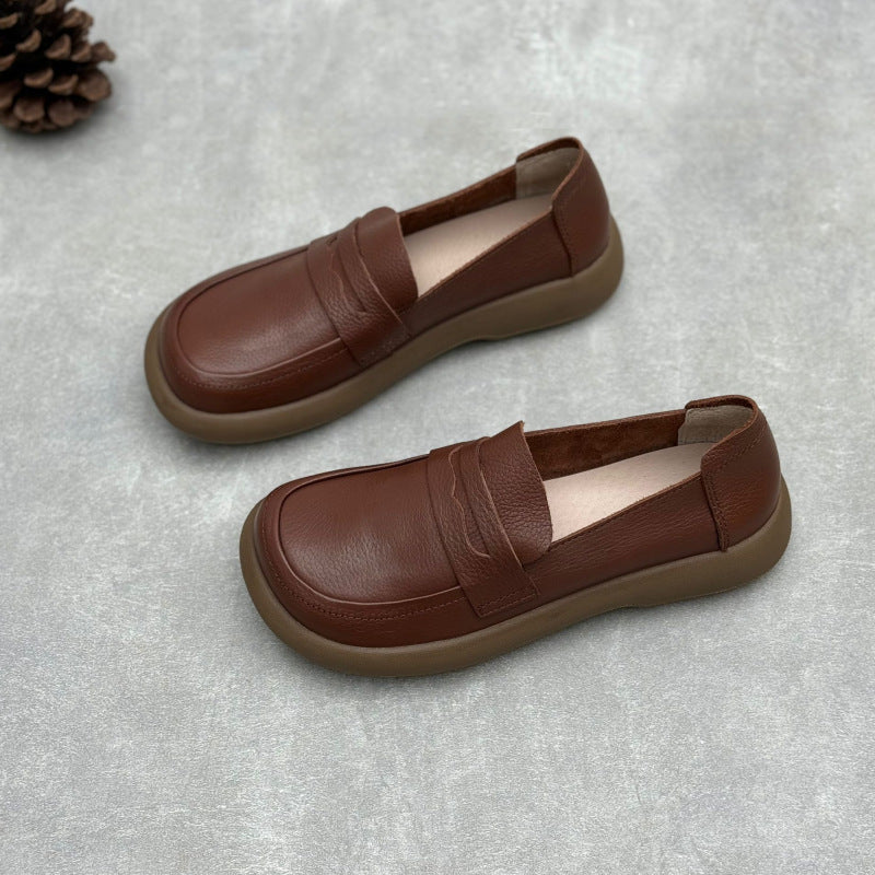 Women's Handmade British Preppy Leather Flat Casual Loafers