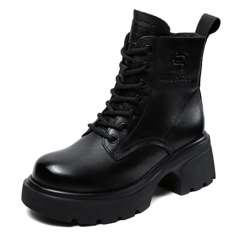 Women's Genuine Leather Lightweight Ankle Boots – Platform Chunky Heel