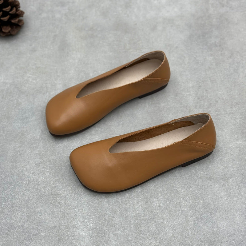 Women’s Handmade Leather Square Toe Flats – Vintage Slip-On Casual Shoes