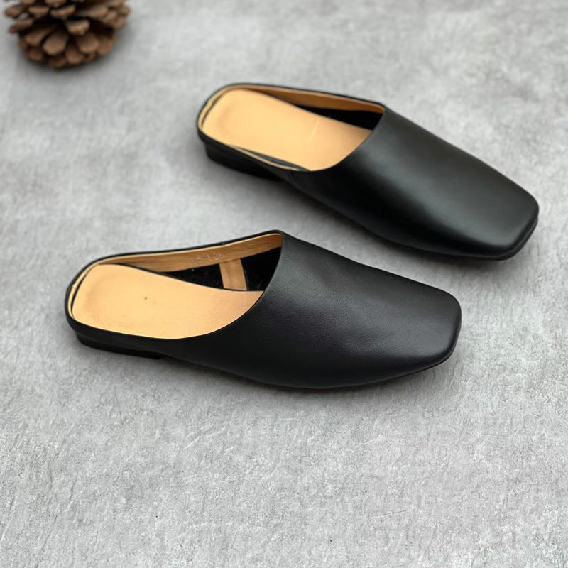 Women's Handmade Leather Closed Toe Comfort Mule Shoes
