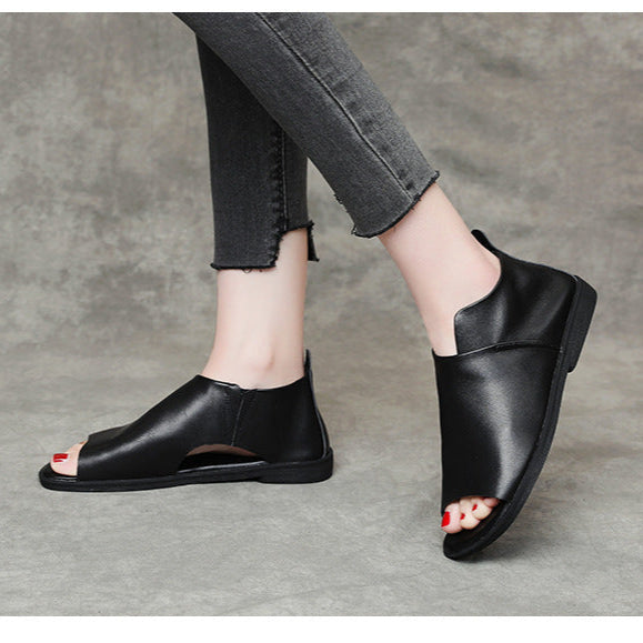 Women's Handmade Leather Open Toe Slip-On Comfort Sandals