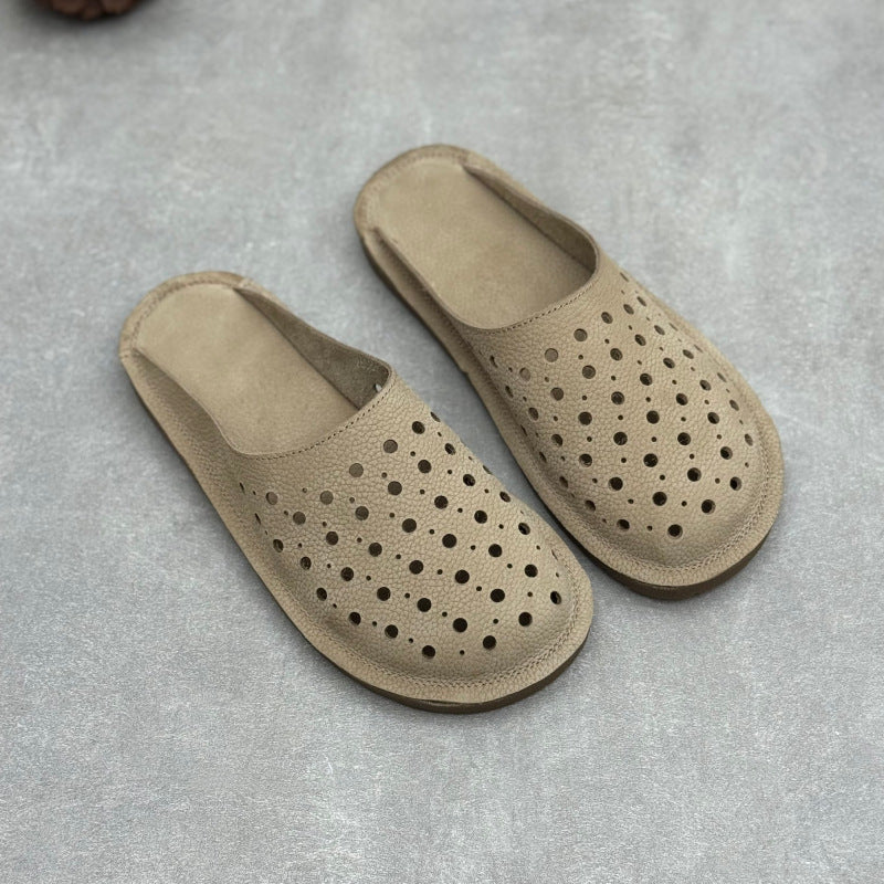 Women's The Laser-Cut Air All-Cowhide Unlined Mules - Lightweight Round Toe Flat Slides