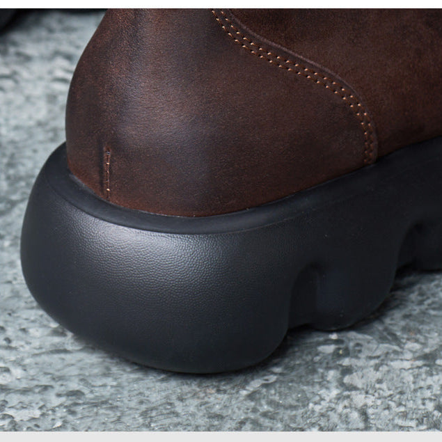 Women's Genuine Leather Platform Ankle Boots – Lightweight Chunky Sole Boots