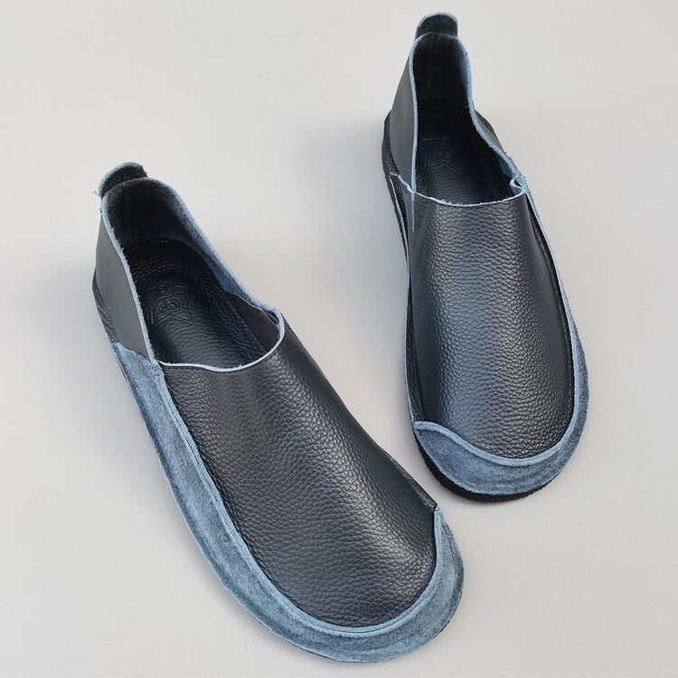 Women's Men's Handmade Genuine Leather Slip-on Minimalist Soft Walking Flat Shoes