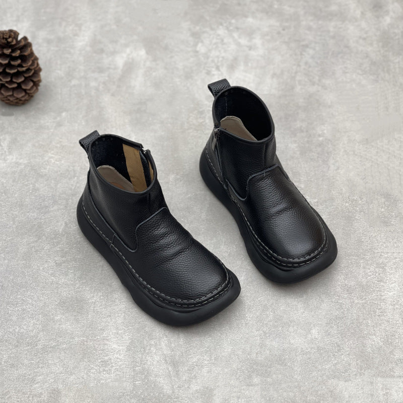 Women's Leather Zipper Ankle Boots – Casual Everyday Style