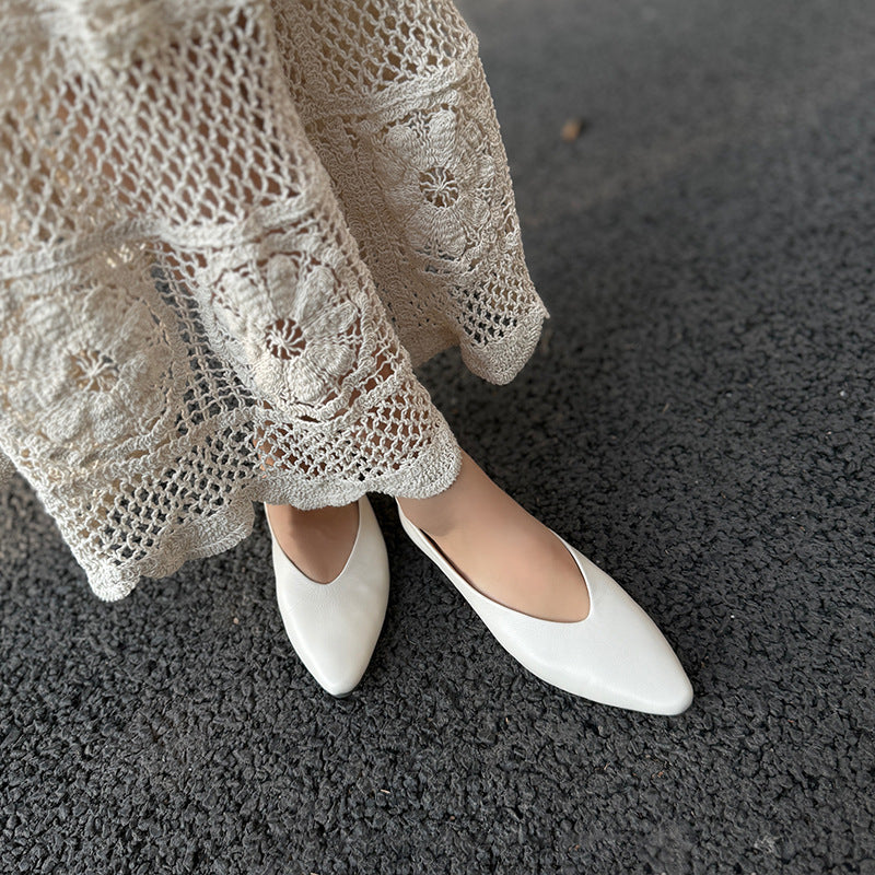 Women's Premium Leather Ballet Flats - V-Cut Pointed Toe Shoes Lightweight Spring Summer Shoes
