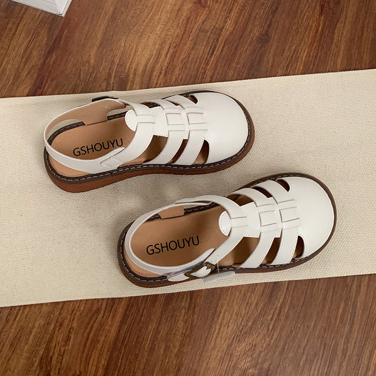 Women's Casual Closed-Toe Flat Roman Sandals with Velcro Straps