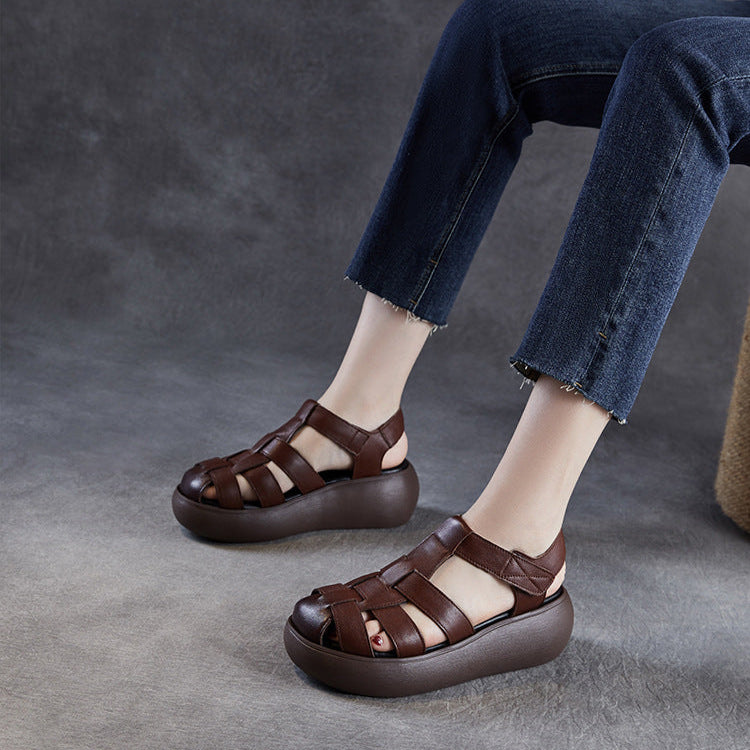 Women's Platform Leather Fisherman Sandals – Handmade Casual Summer Shoes