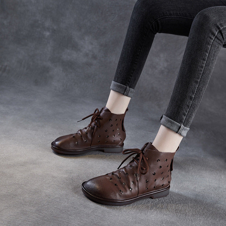 Women's Soft Leather Hollow Out Summer Boots – Breathable & Comfortable