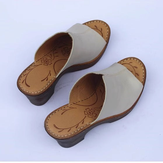 Women's Vintage Platform Block Heel Open Toe Mule Sandals