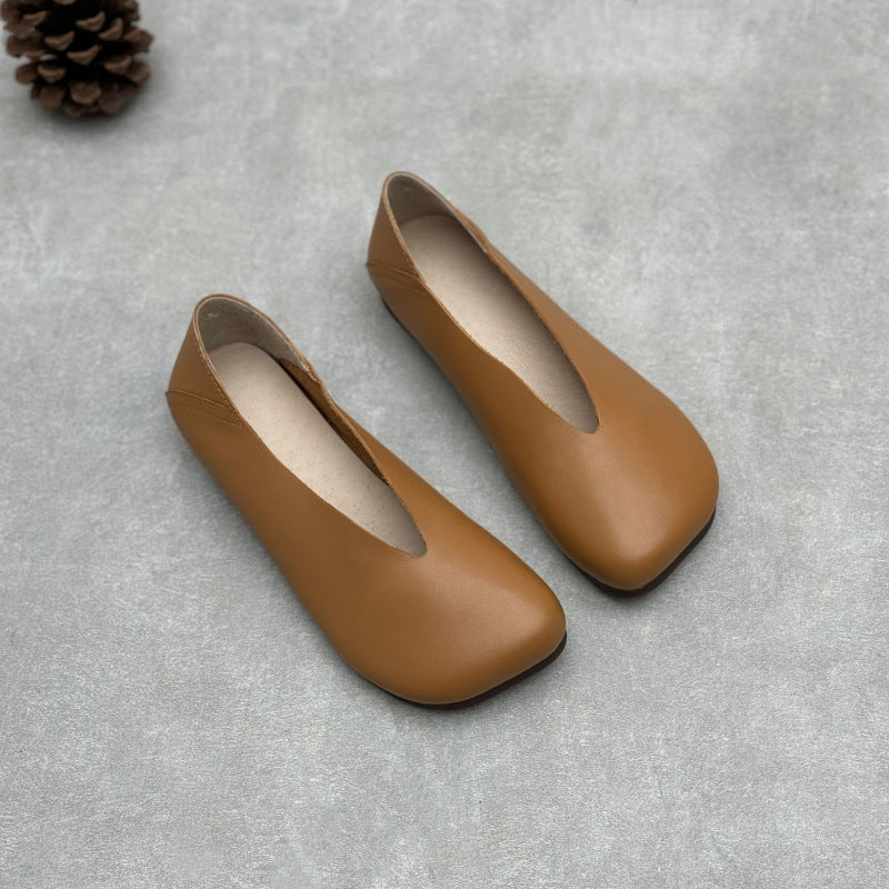Women’s Handmade Leather Square Toe Flats – Vintage Slip-On Casual Shoes