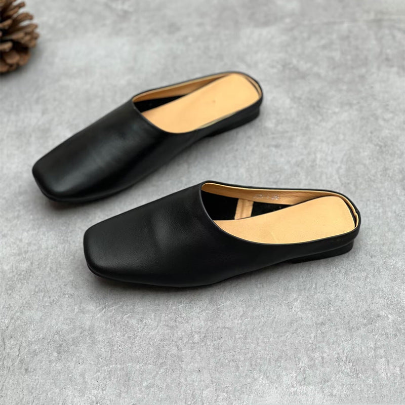 Women's Handmade Leather Closed Toe Comfort Mule Shoes