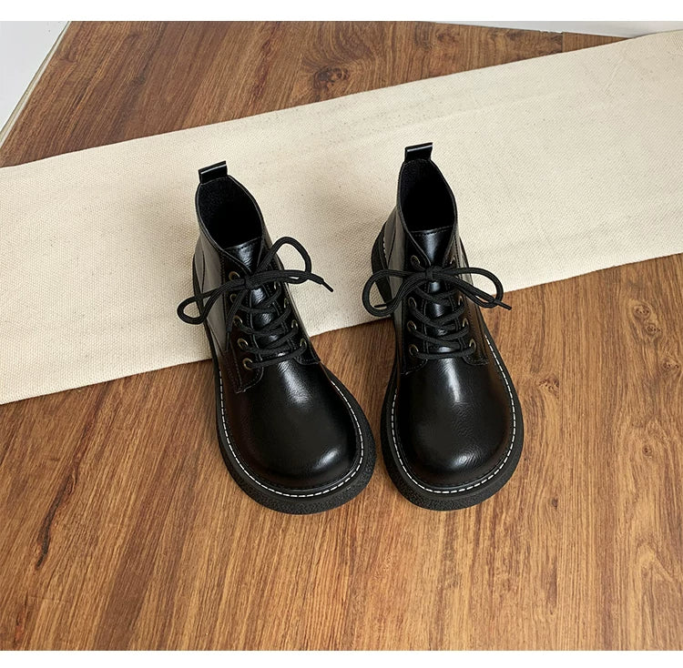 Women's Ankle Boots Lace Up Platform Work Booties Low Heel