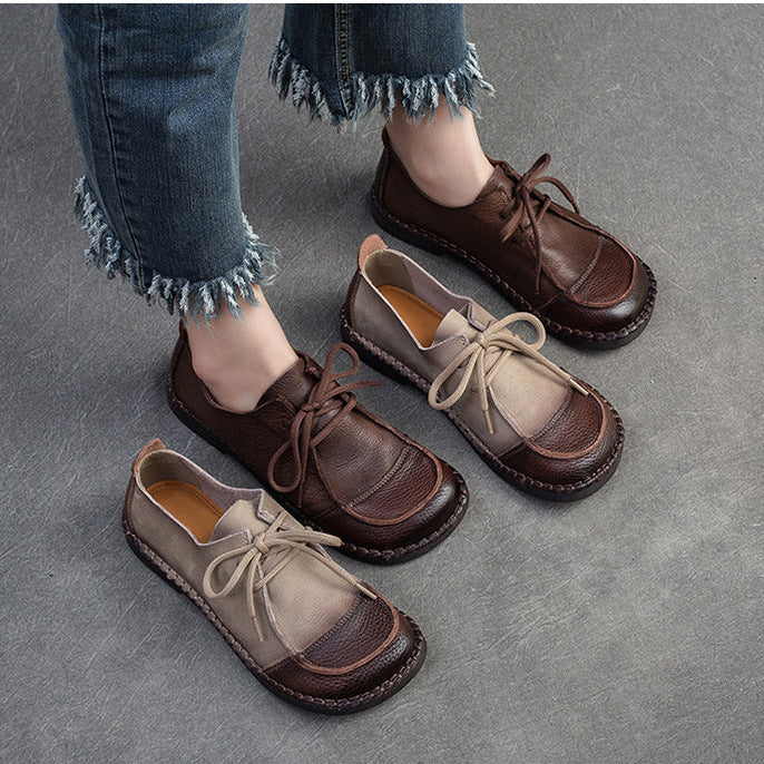 Women's Vintage Artisanal Leather Oxfords Splicing Process Lace-up Derby