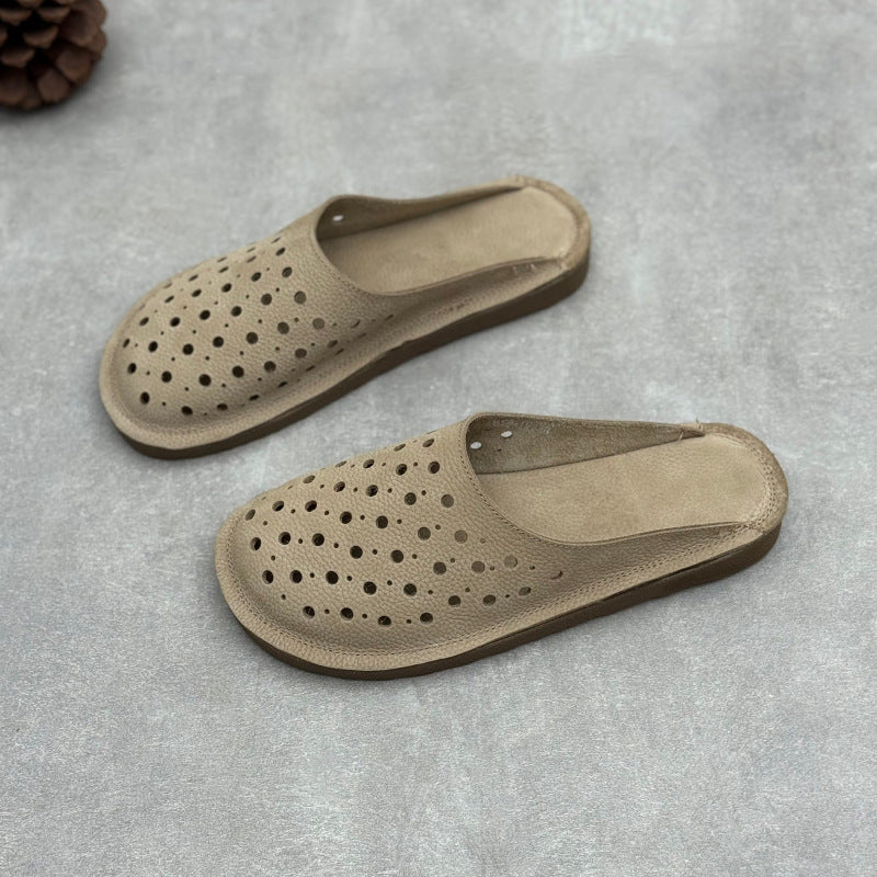 Women's The Laser-Cut Air All-Cowhide Unlined Mules - Lightweight Round Toe Flat Slides