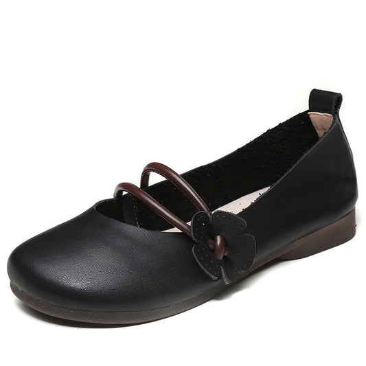 Women's Soft Leather Flats – Artistic Floral Design Casual Shoes