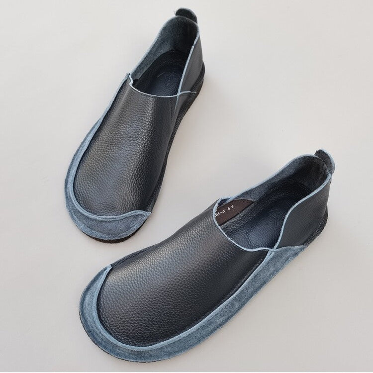 Women's Men's Handmade Genuine Leather Slip-on Minimalist Soft Walking Flat Shoes