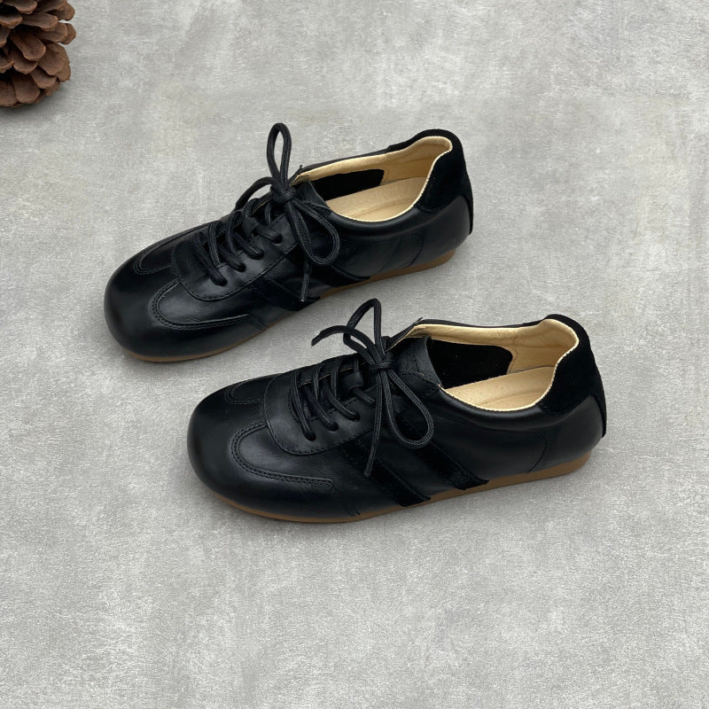 Women's Vintage Leather Retro Runners Round Toe Soft Sole Lace-Up Walking Shoes