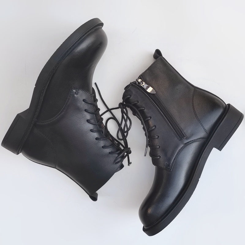 Women's Vintage Wide Toe Genuine Leather Ankle Boots – Handmade, Soft Sole, British Style