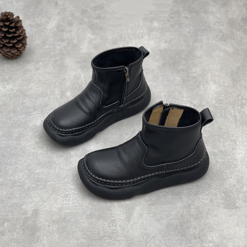 Women's Leather Zipper Ankle Boots – Casual Everyday Style